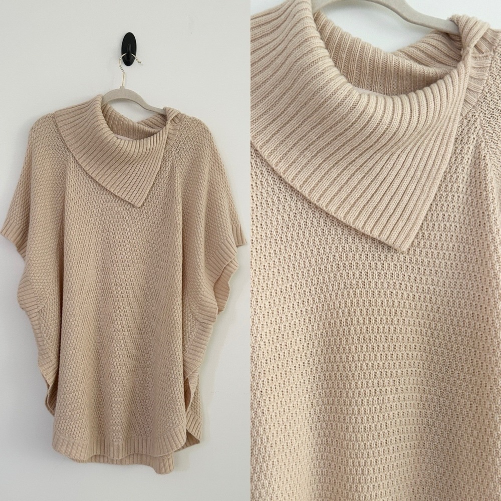 Lane Bryant Women's 14/20 Beige Wool Blend Split Neck Artsy Poncho Sweater NWT - Picture 1 of 16
